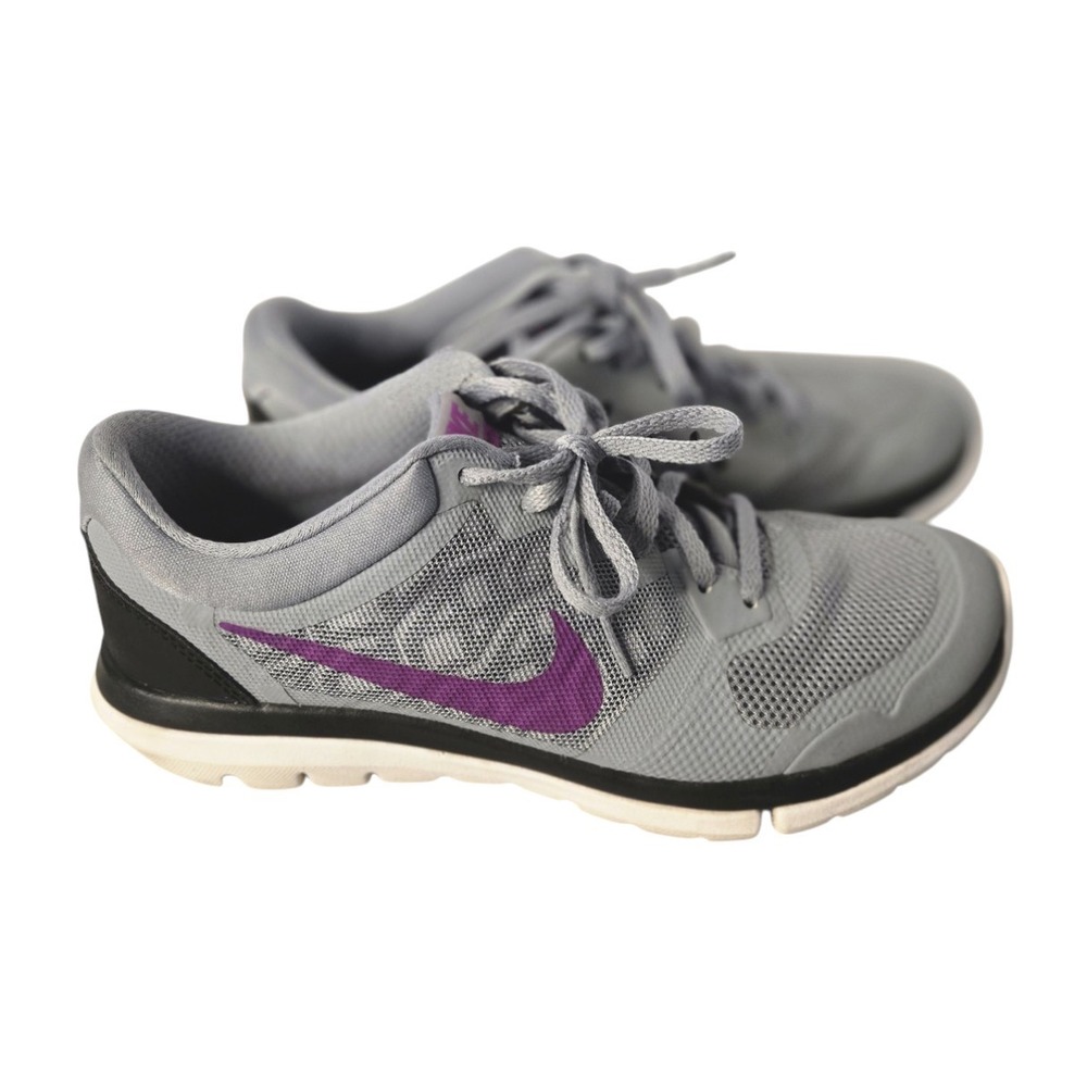 NIKE SNEAKERS Flex 2015 Run Shoes GRAY & PURPLE/FUCHSIA w/Black LADIES US-9